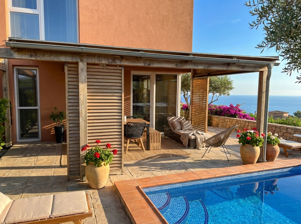 Sliding Outdoor Sunscreen for Terraces - Natural wood